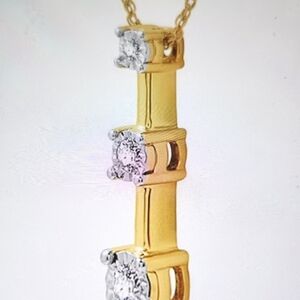 Woman's Lab Grown Diamond Three Stone Pendant Necklace In Sterling Silver